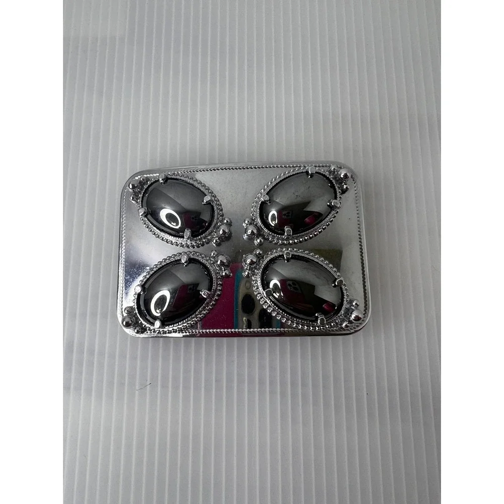 Silver Tone Western‎ Belt Buckle Four Oval Hematite Stones Cabochon Rectangular